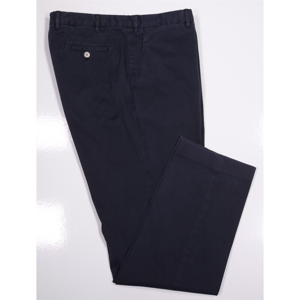 Robert Talbott Seaside Navy Flat Front Cotton Stretch Chino Pants Trousers 34x31